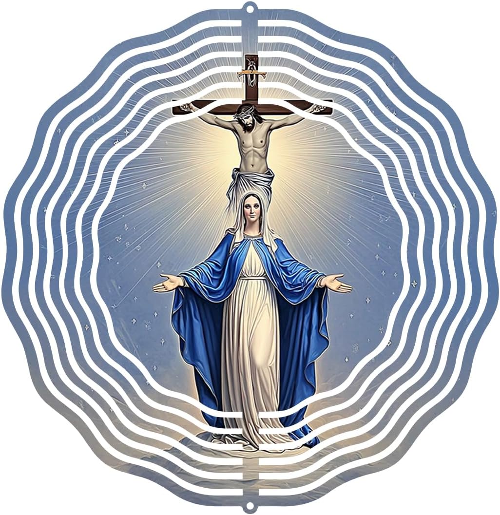 Religious Cross Jesus Wind Spinner, Metal Wind Spinners Outdoor Indoor, Virgin Mary Garden Decor