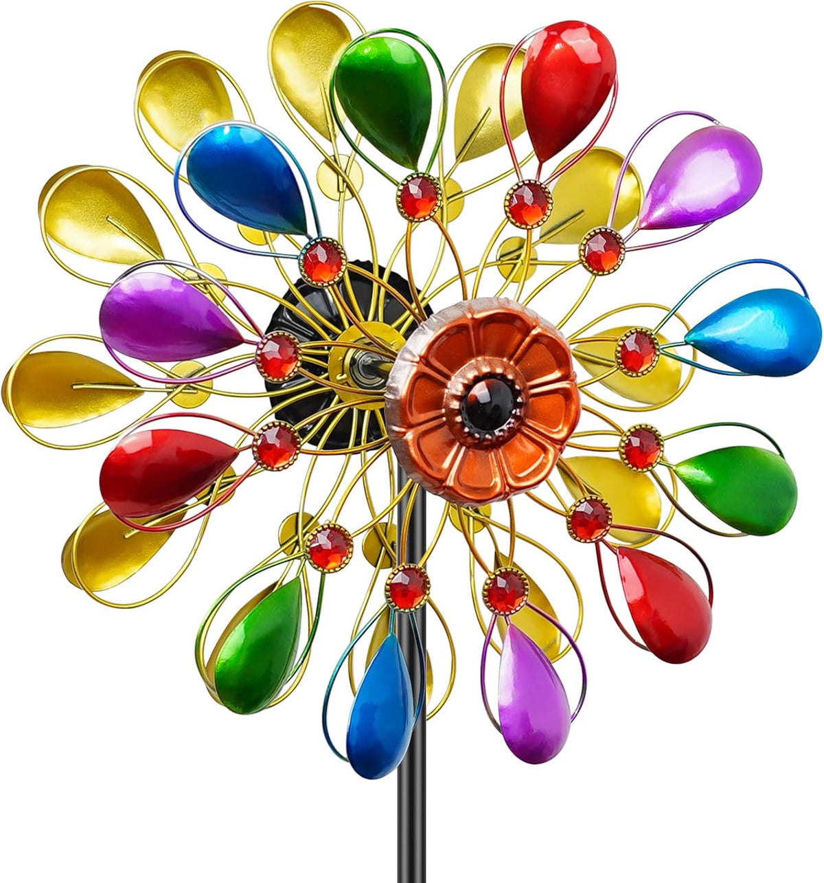64 inch Garden Wind Spinner, Outdoor Wind Sculpture with 5 Prong Base Stand, Metal Windmill for