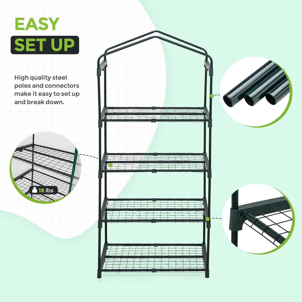 EAGLE PEAK Mini Greenhouse with Wire Shelves, Portable Indoor & Outdoor Green House with Roll-Up