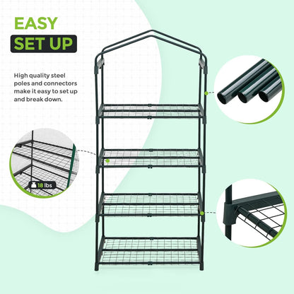 EAGLE PEAK Mini Greenhouse with Wire Shelves, Portable Indoor & Outdoor Green House with Roll-Up