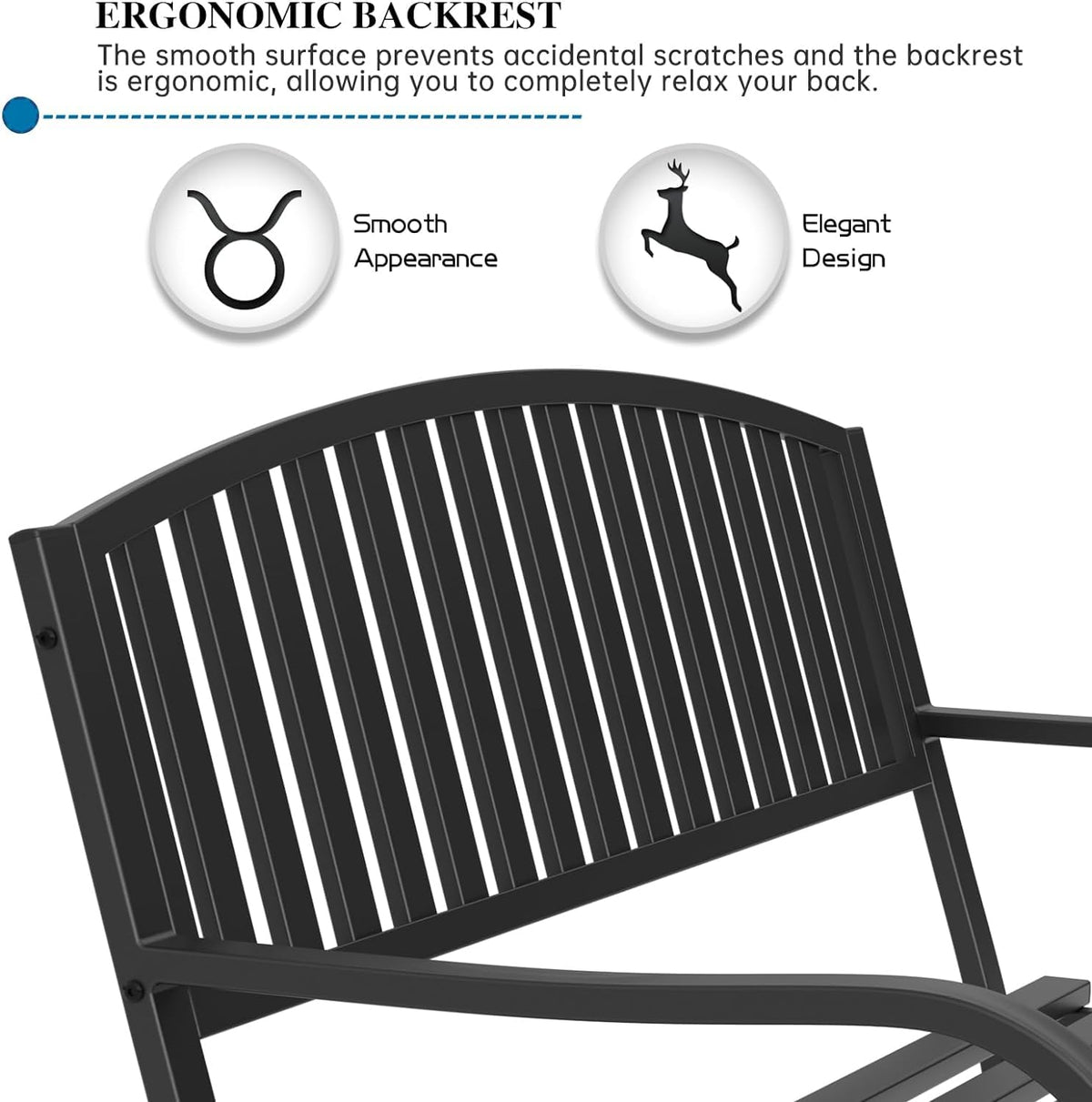 On Shine 50'' Outdoor Bench Weatherproof, Cast Iron All Metal Frame Garden Bench, Anti-Rust Patio