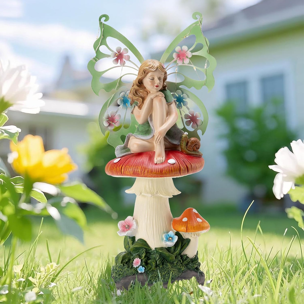 Solar Fairy Garden Decor Flower Fairies Mushroom Figurines with Snail Decor Gifts for Women Mom
