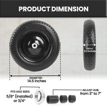 (2-PACK) 4.80/4.00-8" Flat Free Tire and Wheel - Universal Fit 14.5" Solid Wheelbarrow Tires with