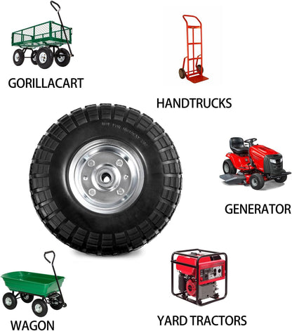 4.10/3.50-4 Tire Wheels Flat Free 10" Heavy Duty Solid Flat-Free Replacement Tire with 5/8 Axle