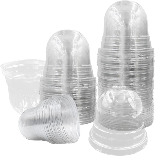 50 Pack Clear Plant Pot Domes, Transparent Seedling Domes Compatible with 4 Inch Seed Starter Pots