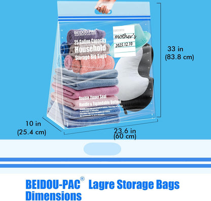 25 Gallon Jumbo Storage Bags with Handle, 30 Counts | Double Zipper Seal | Expandable Bottom
