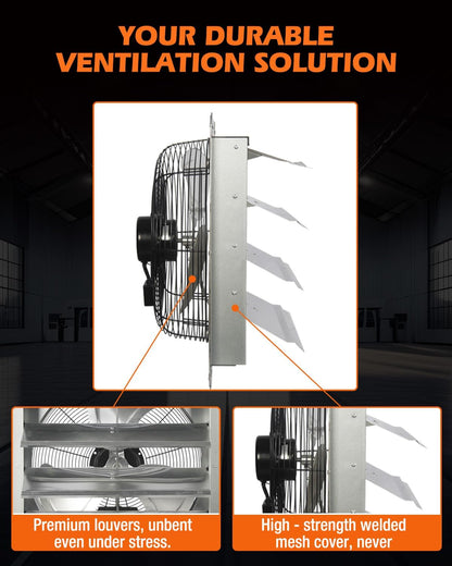 JVO 18 Inch Shutter Exhaust Fan - 2600 CFM High Velocity Wall Mounted Ventilator, 1.8m Power Cord