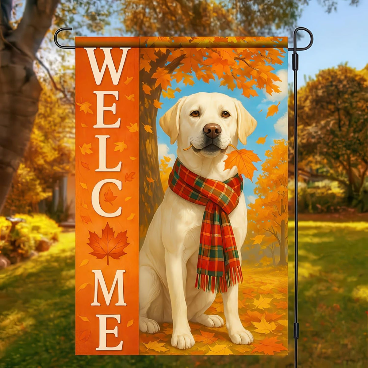 Thanksgiving Fall Garden Flag 12x18 Inch Welcome Labrador Retriever Dog Outdoor Flag Double Sided
