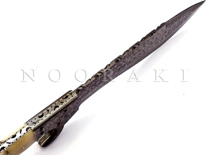 Nooraki MK-2007 Handmade Damascus Steel Fixed Blade Machete/Kukri Knife with Leather Sheath, Full