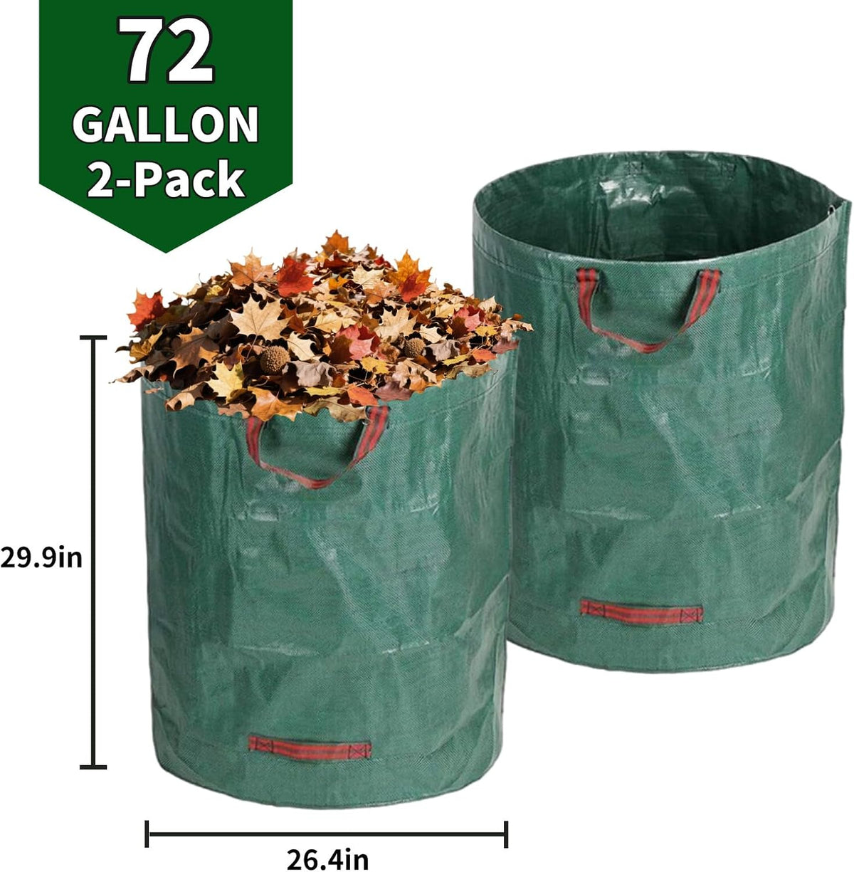 Yard Waste Bags 2 Pack 16 Gallon/72 Gallon Reusable Heavy Duty Leaf & Lawn Bags with 2 Handles for