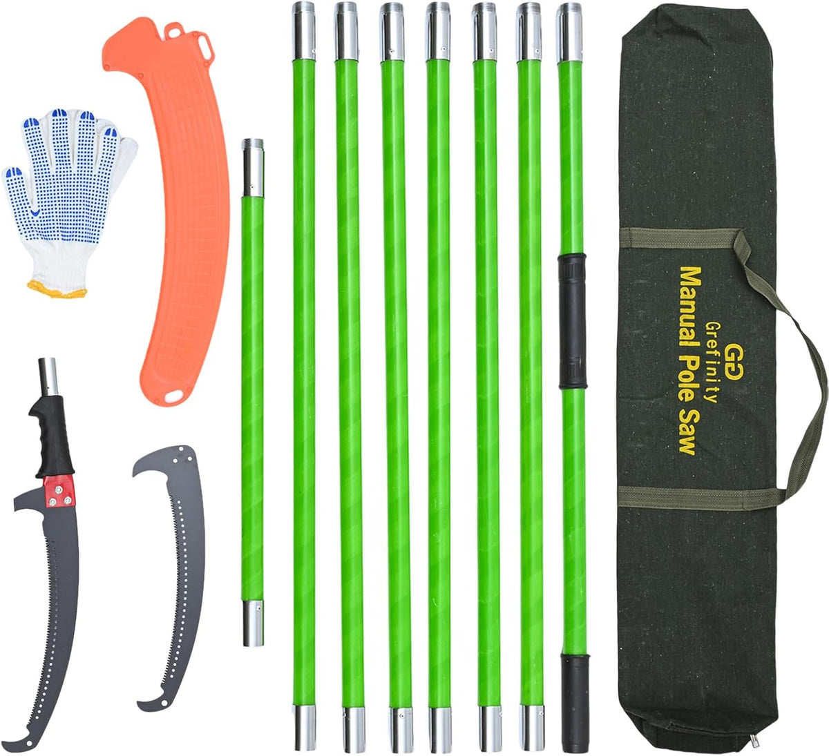 27FT Manual Pole Saw, Tree Branch Trimmer with 8-Section Fiberglass Handle, Sharp Steel Blade