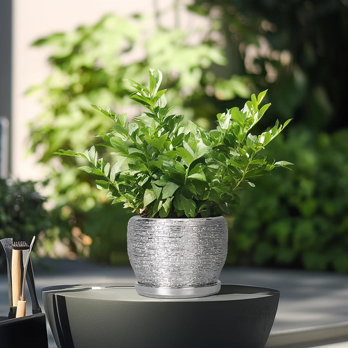 SQOWL Ceramic Plant Pots - 6 Inch Planter for Indoor Outdoor Plants, Modern Round Flower Pots with