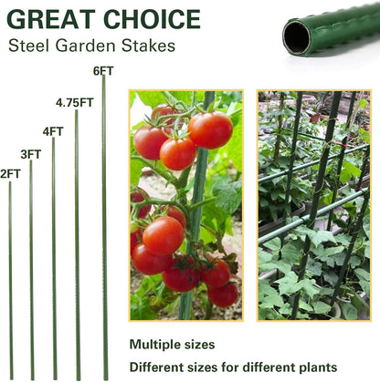 Plant Stakes 57 inch, Approx 5ft Steel Garden Stakes 25 Pack, Sturdy Plant Support for Climbing