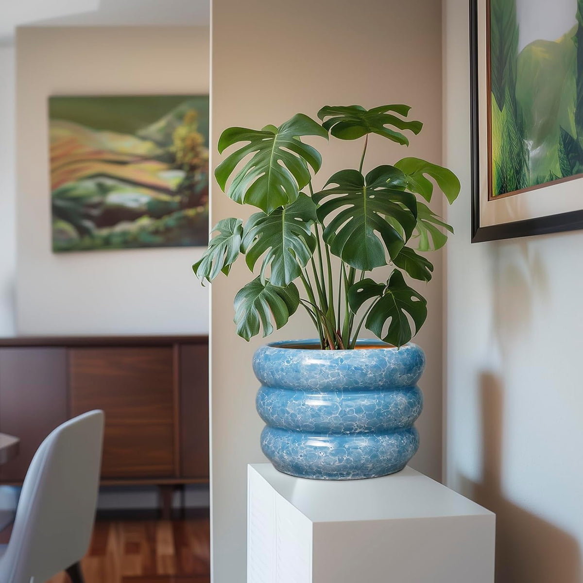 SQOWL 10 Inch Planter Pot - Ceramic Plant Pot with Drainage Hole Planter for Indoor Plants Large