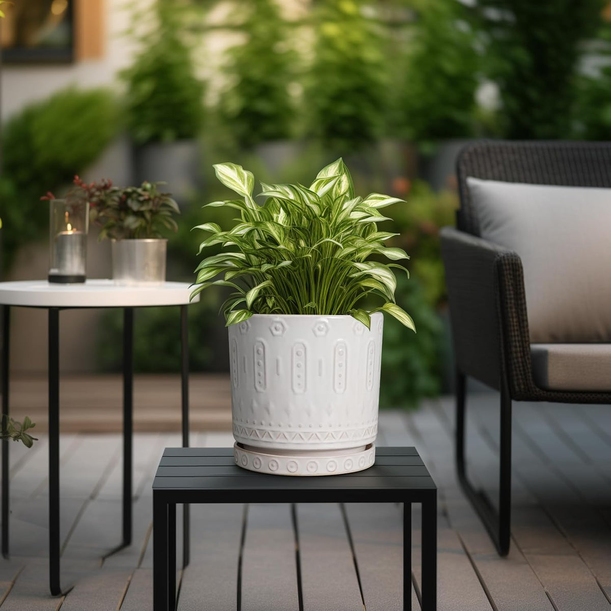 Ceramic Planter for Indoor Plants - 8 Inch Plant Pot Outdoor Flower Pot with Drainage Holes and