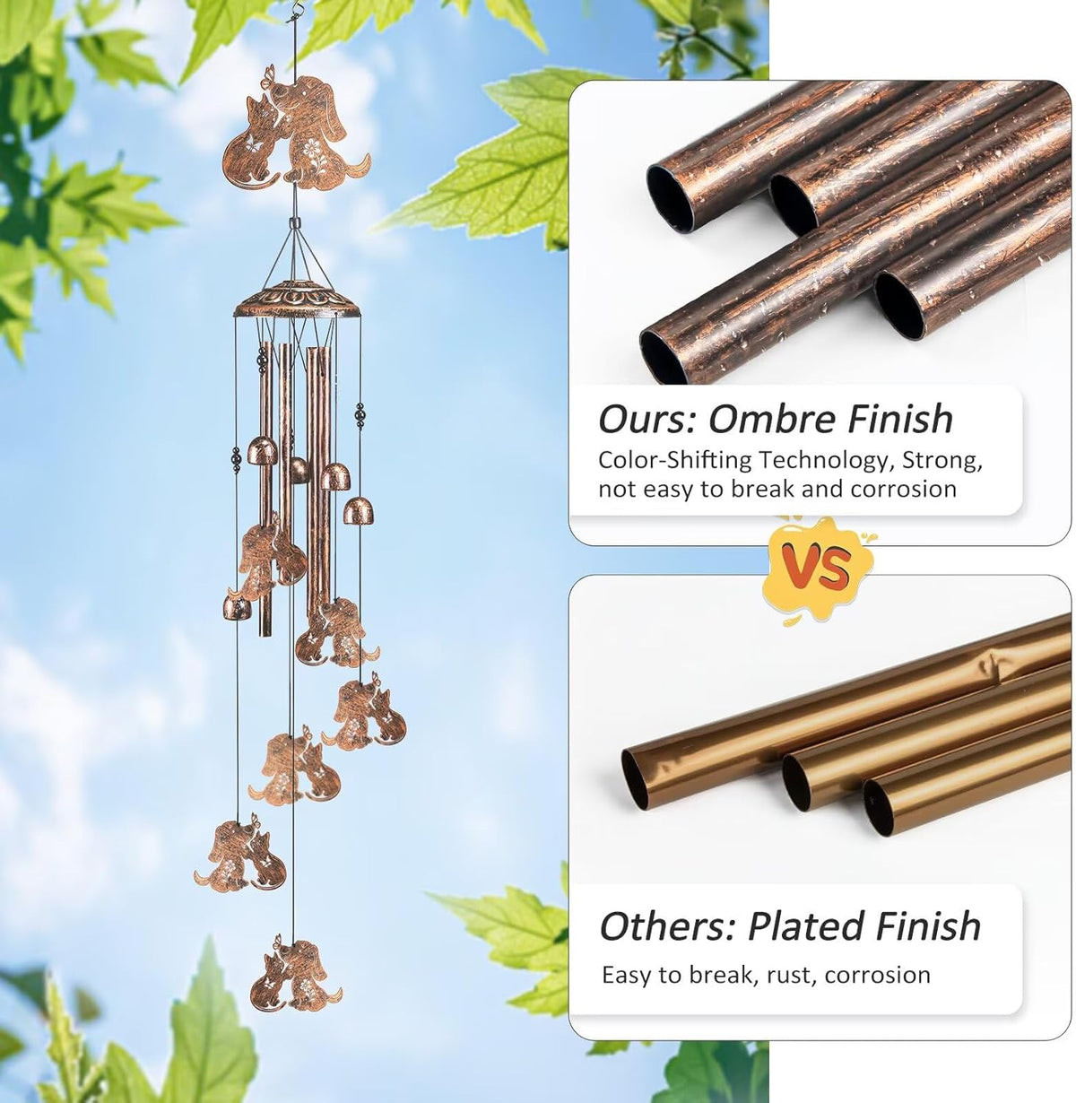 Cat Dog Wind Chimes for Outside,Gardening Gifts for cat Dog Lover，Women，Men，Mom，Birthday Party