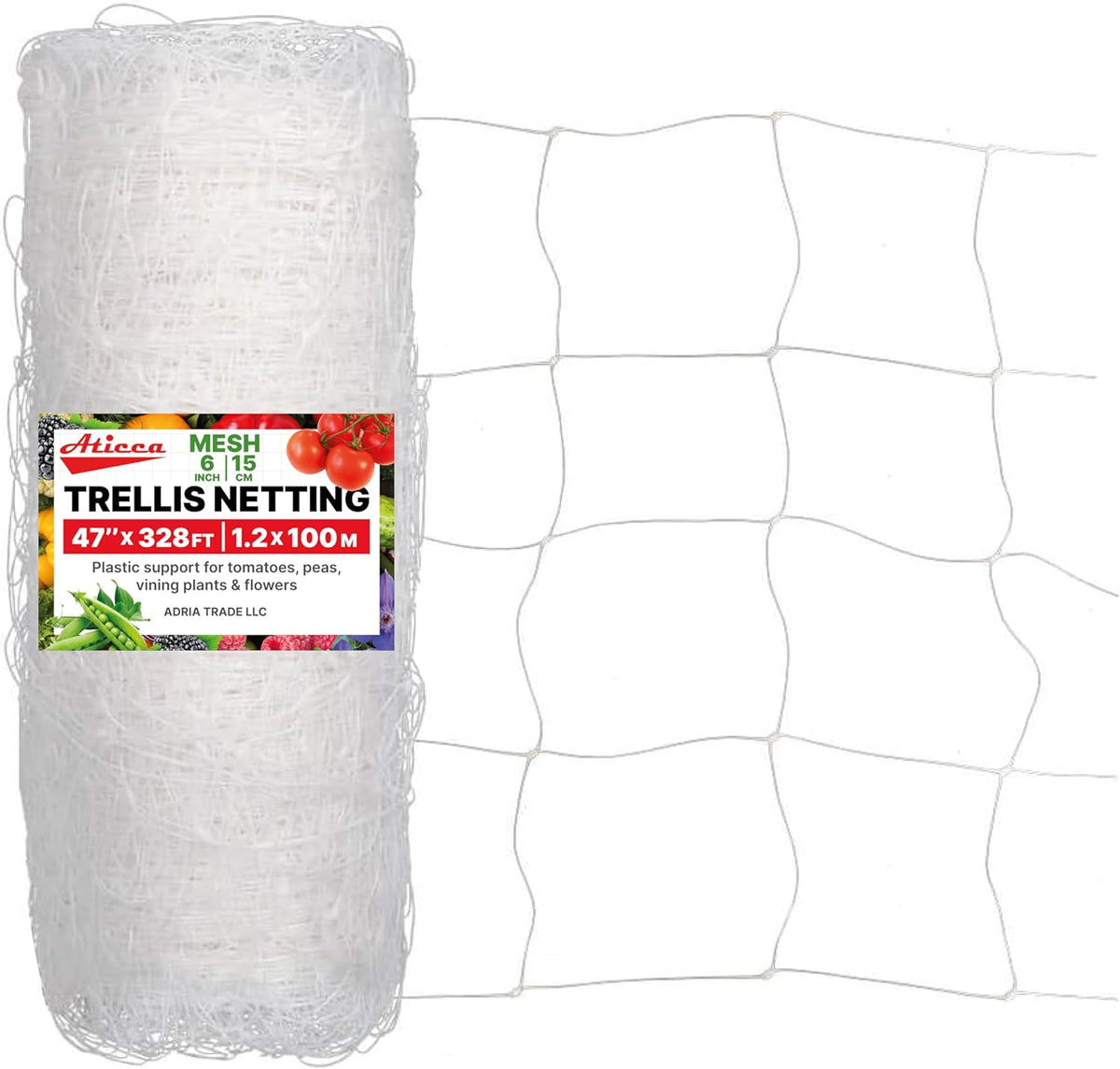 Plastic Trellis Netting 47" x 328 ft Heavy Duty Plant Support Netting White - 6 Inch Garden Trellis