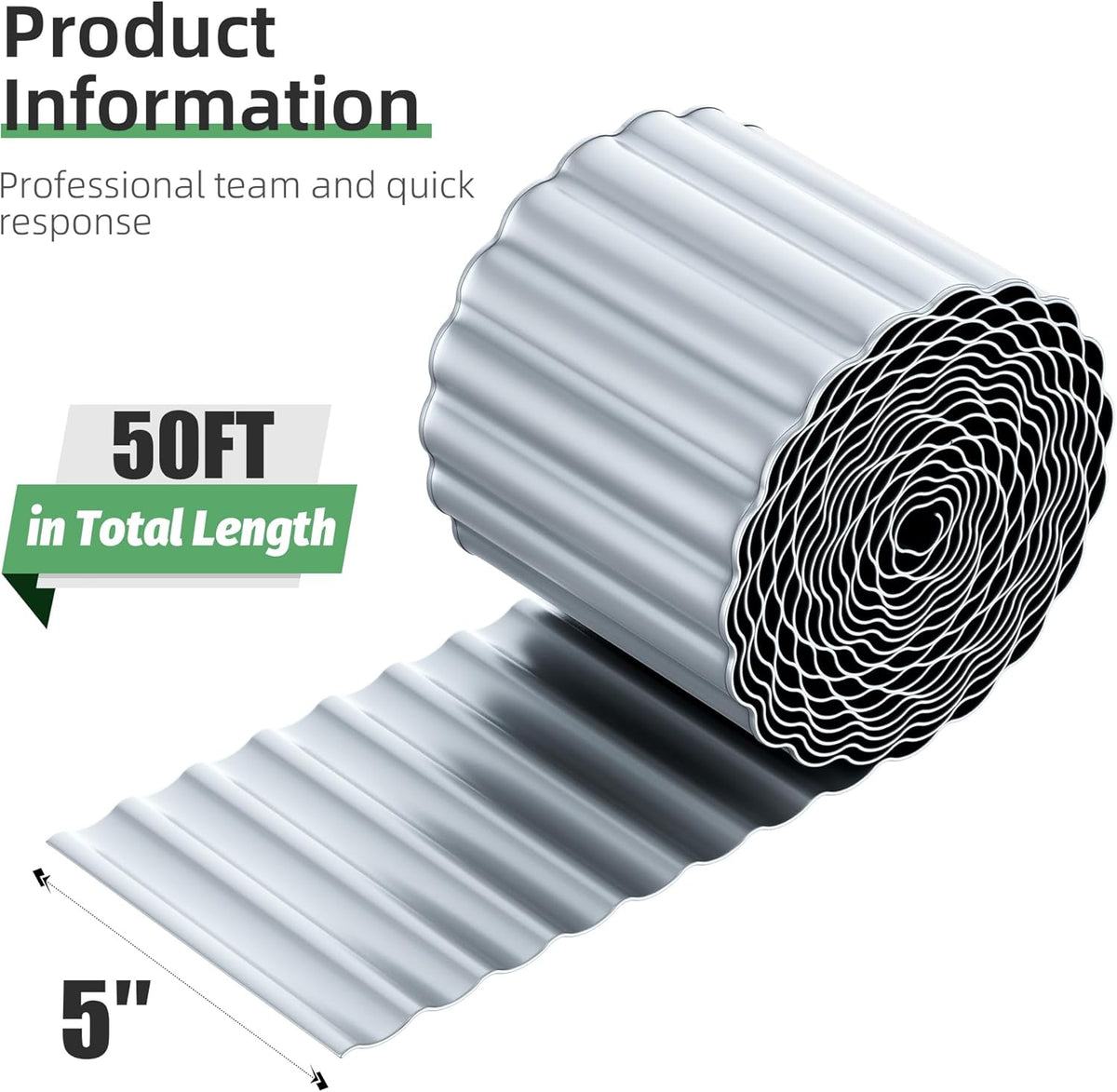 AHEONLAR Corrugated Metal Garden Edging, 5''×50Ft Steel Landscape Edging Border, Flower Bed Edging
