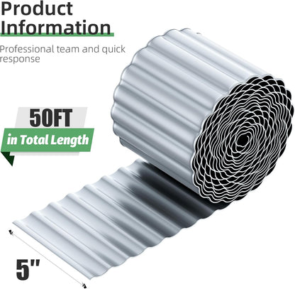 AHEONLAR Corrugated Metal Garden Edging, 5''×50Ft Steel Landscape Edging Border, Flower Bed Edging