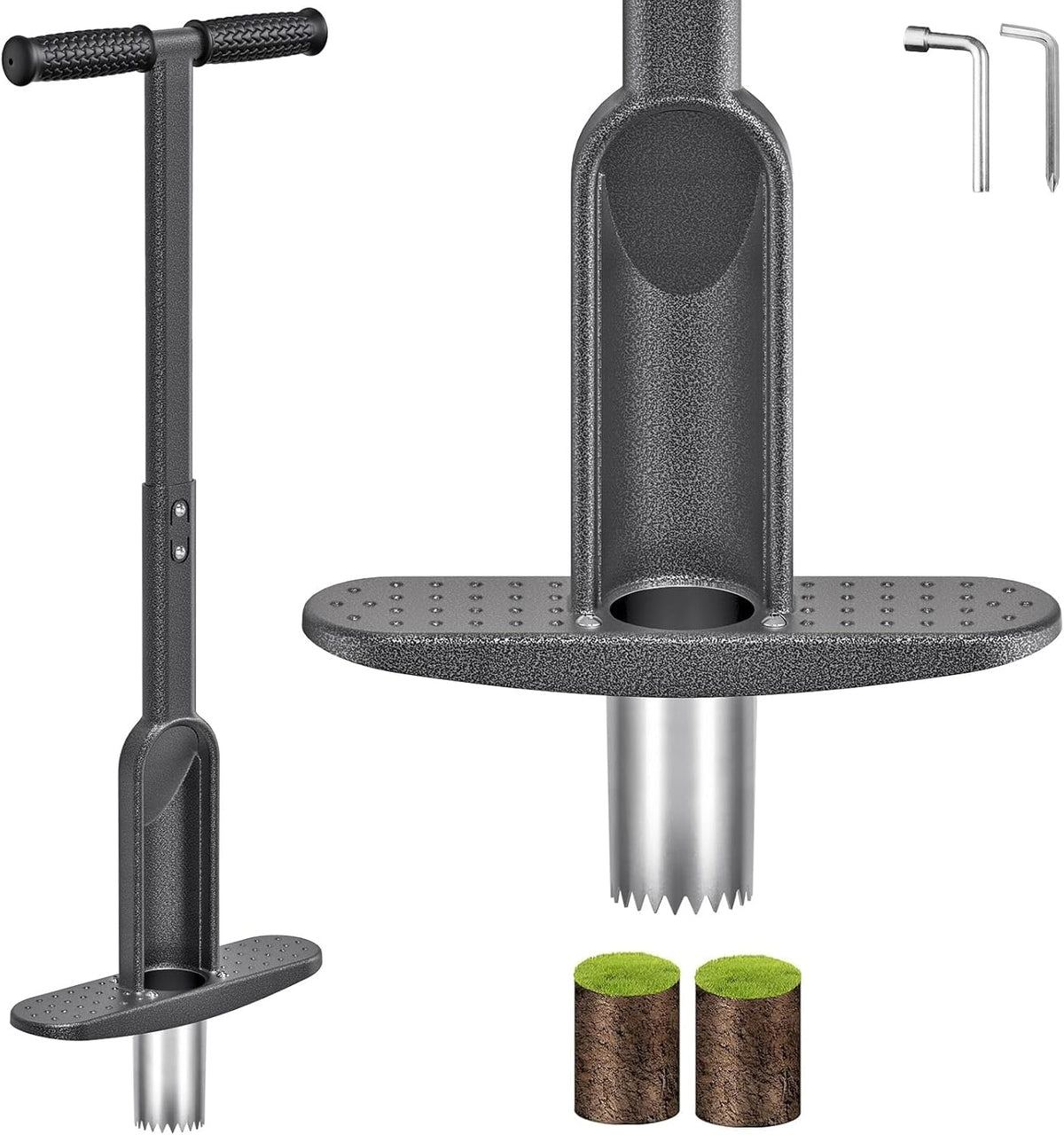 Dolibest Bulb Planter Tool w/Soft Rubber Grip, Grass Plugger Tool w/Stainless Steel Sharp
