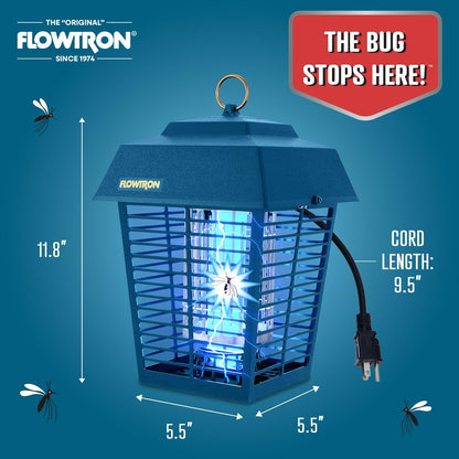 Flowtron Electric Bug Zapper 1/2 Acre Outdoor Insect Control with Dual Lure Method, 15W UV Light &