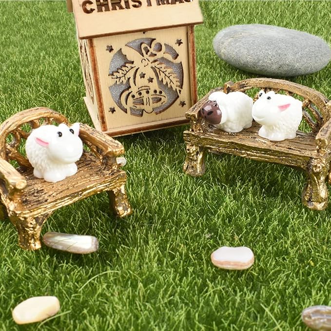 HUIANER Fairy Garden Furniture,13PCS Patio Furniture Miniature Table and Chairs Set Bench Ornaments