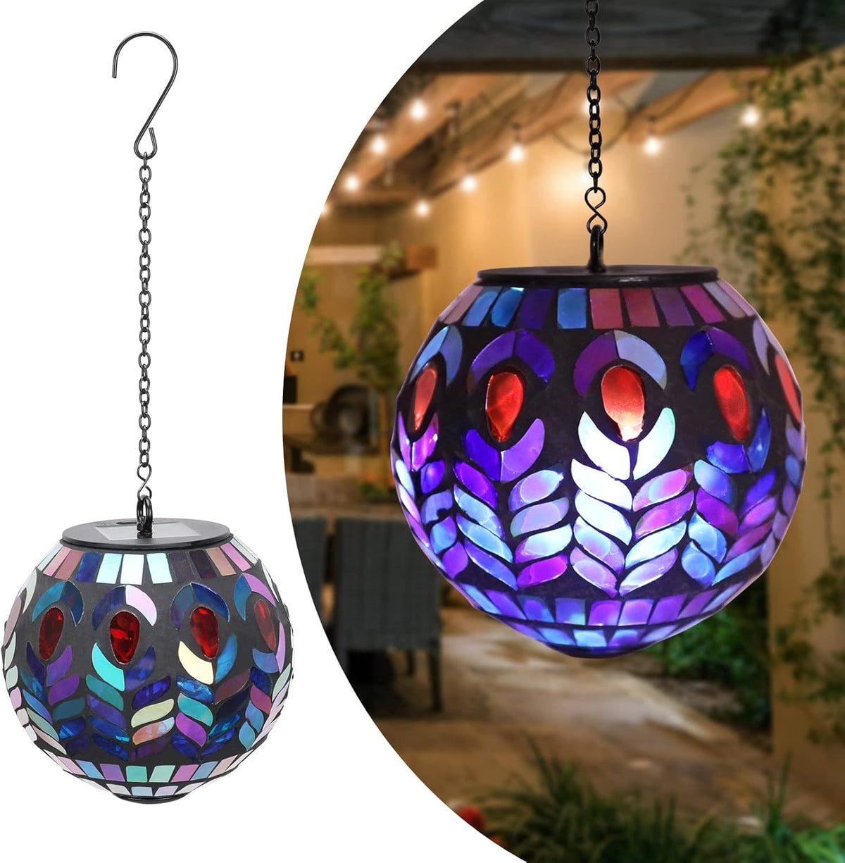 Hanging Solar Lantern Outdoor Waterproof - Solar Gazing Ball Mosaic Outdoor Hanging Lights Hanging