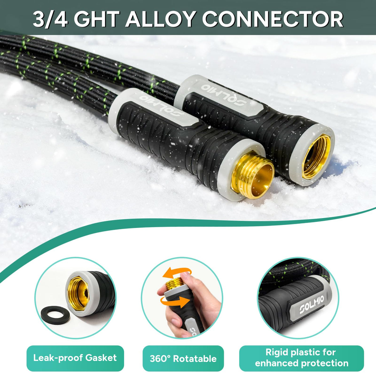SOLMIO Lightweight Garden Hose,50ft Non Expandable Water Hose with Nozzle