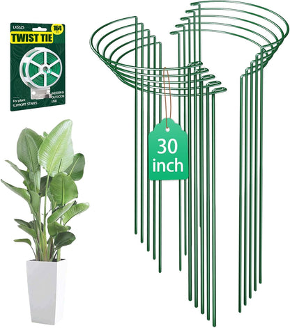 10 Pack 30 Inch Plant Support Stakes, Heavy-Duty Half Round Peony Support Ring Cage, Metal Garden
