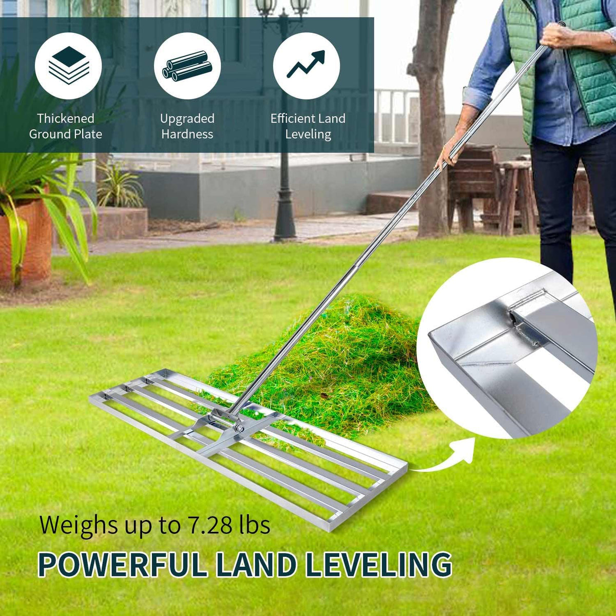 Lawn Leveling Rake 30x10 inch, (Professional-Grade) Lawn Leveler Tool, Handle Rakes for Lawns Heavy