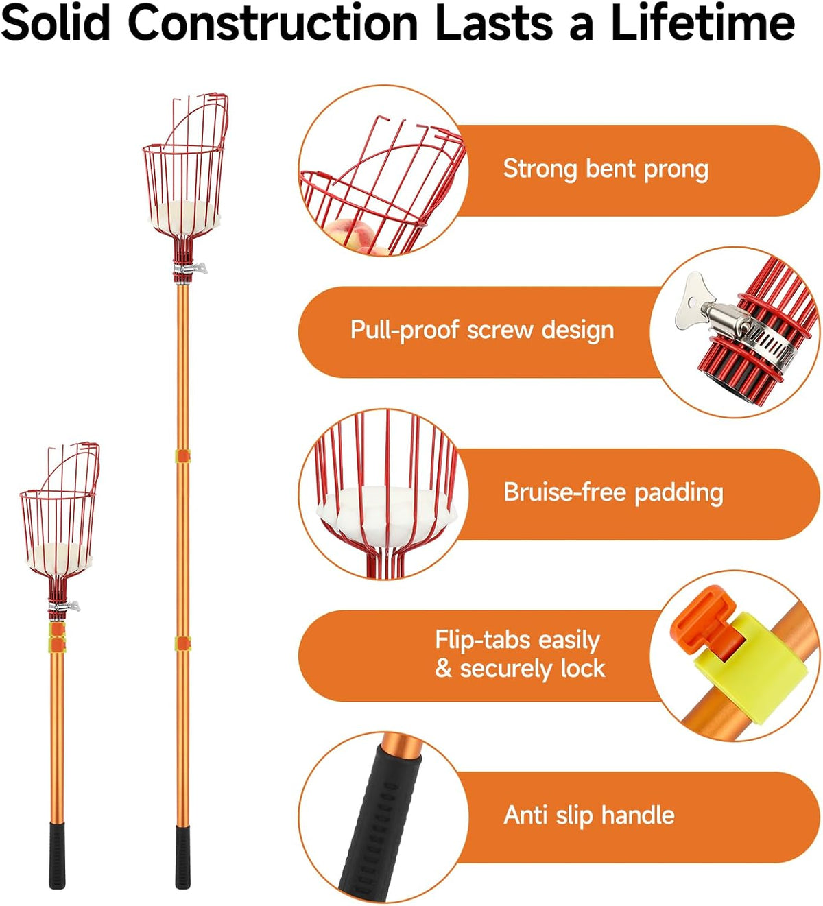 SAN LIKE Fruit Picker Tool 18FT Telescoping Fruit Picker Pole, Easy to Assemble Twist-On Apple