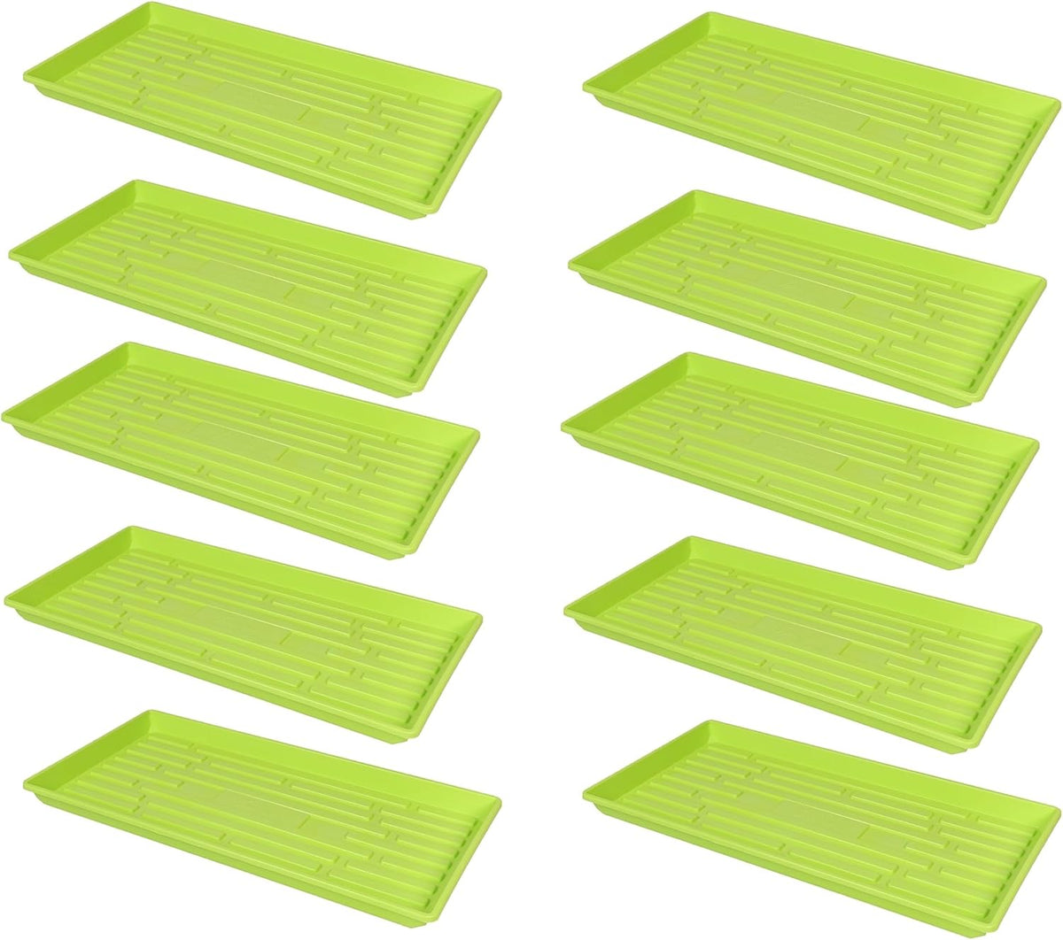 SUNPACK 10" x 20" Heavy Duty Shallow Plastic Seed Starting Tray, Lime Green, 1" (Pack of 10) - No