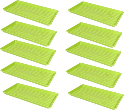SUNPACK 10" x 20" Heavy Duty Shallow Plastic Seed Starting Tray, Lime Green, 1" (Pack of 10) - No