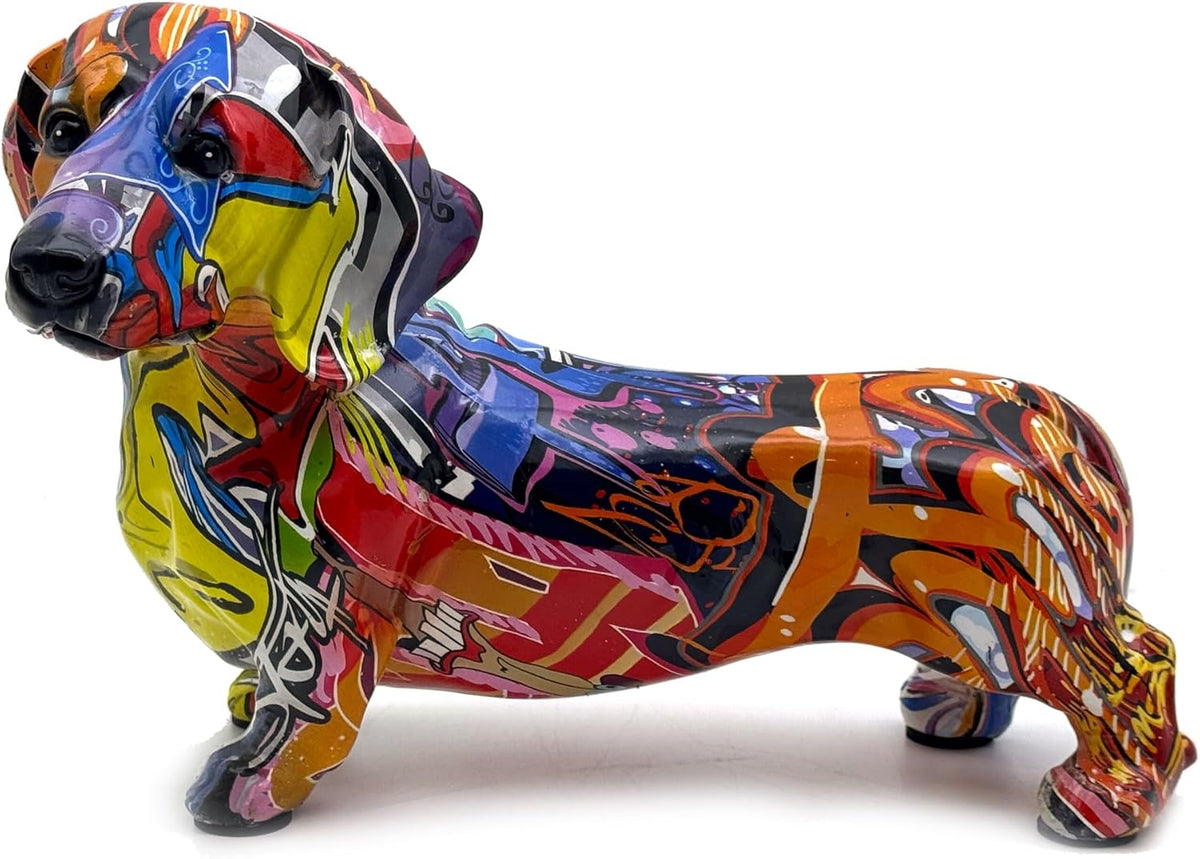 FUNSXBUG Colorful Dachshund Dog Statue Art Figurines Sculpture Collectibles Home Office Desktop