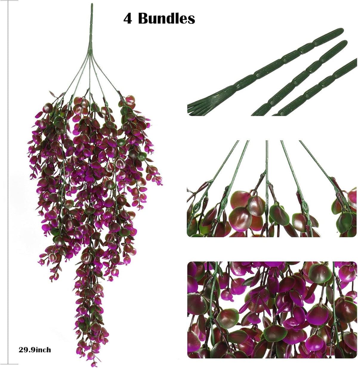 RECUTMS Artificial Hanging Plants Outdoors Faux Greenery Realistic Outdoor Porch Ferns,4 Pcs