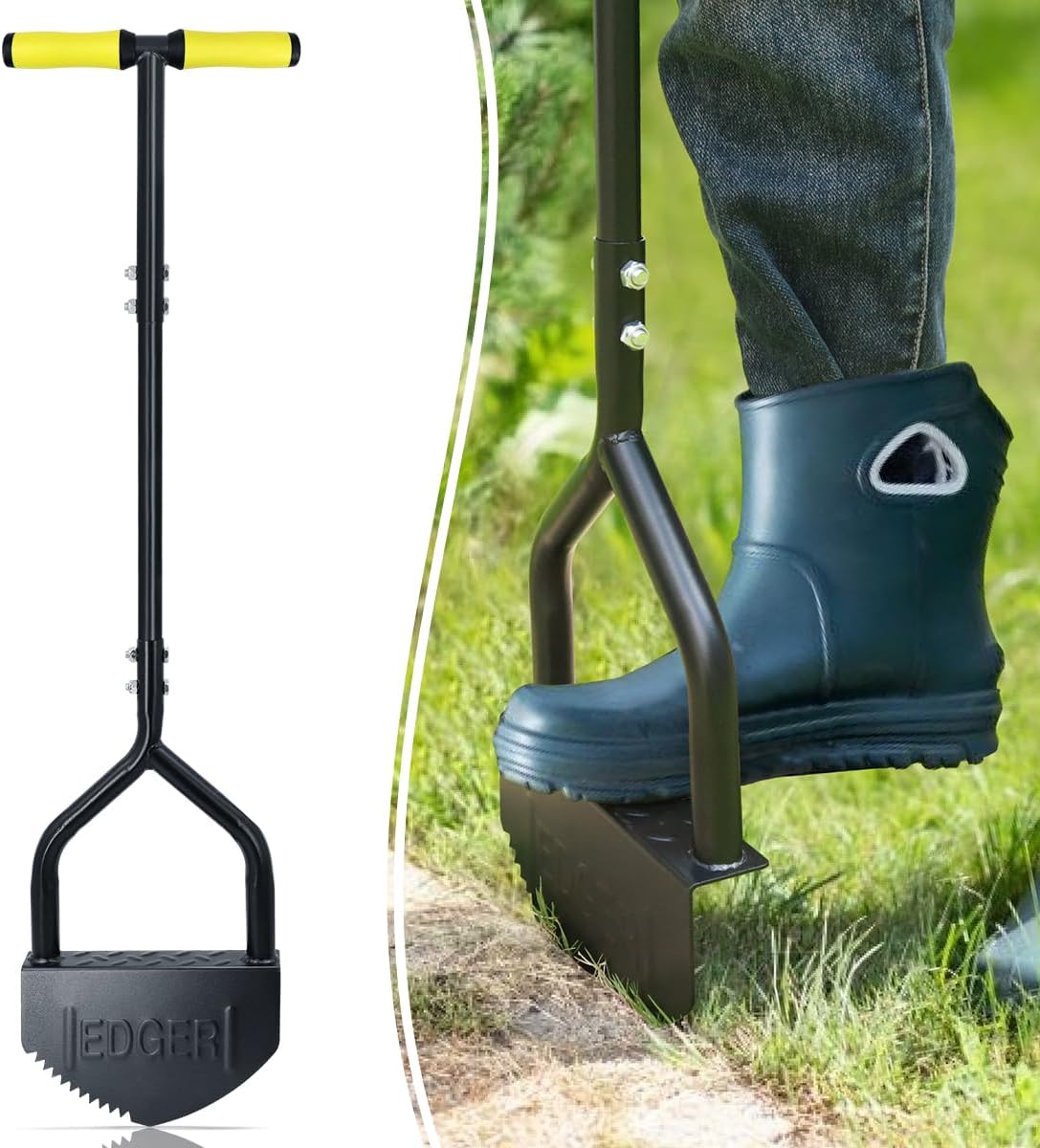 Colwelt Manual Edger Lawn Tool 40-inch, Half Moon Edger Chopper Lawn Tool with V-Shape Serrated