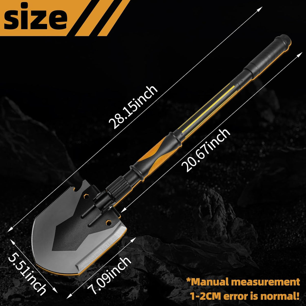 28" Tactical Folding Shovel Military Multi-Tool - Entrenching Tool with Pick/Axe/Saw, Carry Case