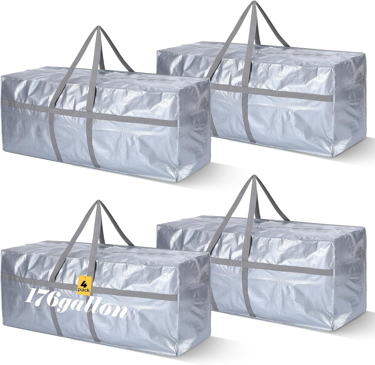 4 Pcs 176 Gallon Large Moving Bags with Zipper and Handles Foldable Storage Duffle Bags Heavy Duty