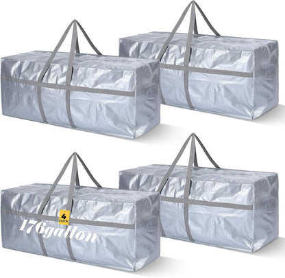 4 Pcs 176 Gallon Large Moving Bags with Zipper and Handles Foldable Storage Duffle Bags Heavy Duty