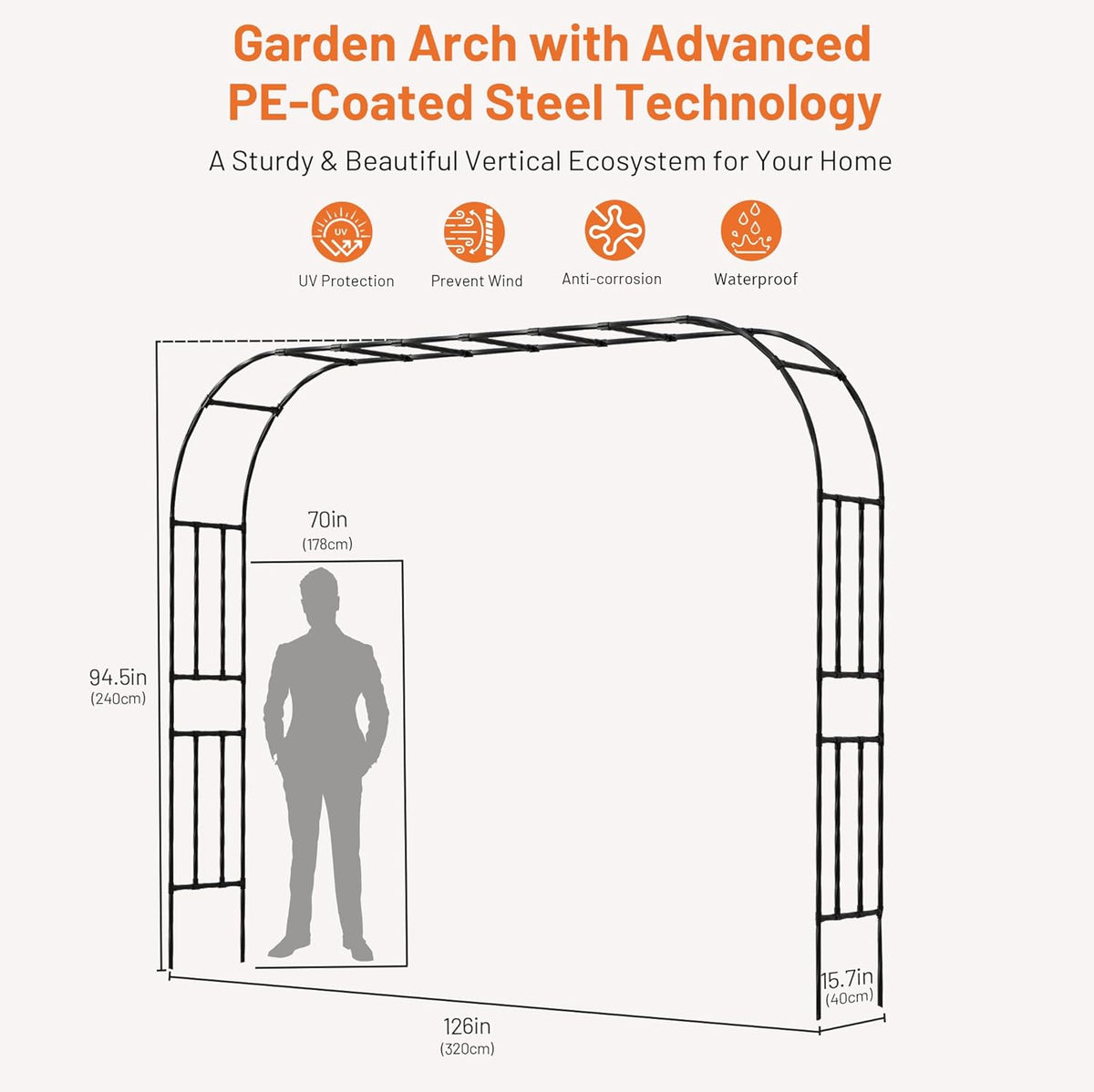 Garden Arch, 126''x94.5'' Arbor Trellis, Trellis for Climbing Plants Outdoor, Garden Arch Arbor for