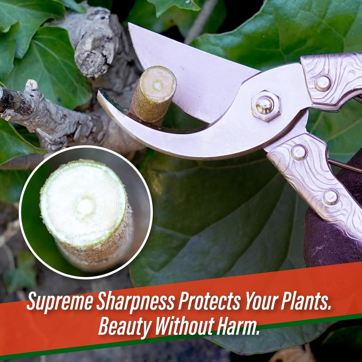SUIZAN Bypass Pruning Shears 8” Forged Aluminum Handle - Professional Japanese Hand Pruners Garden