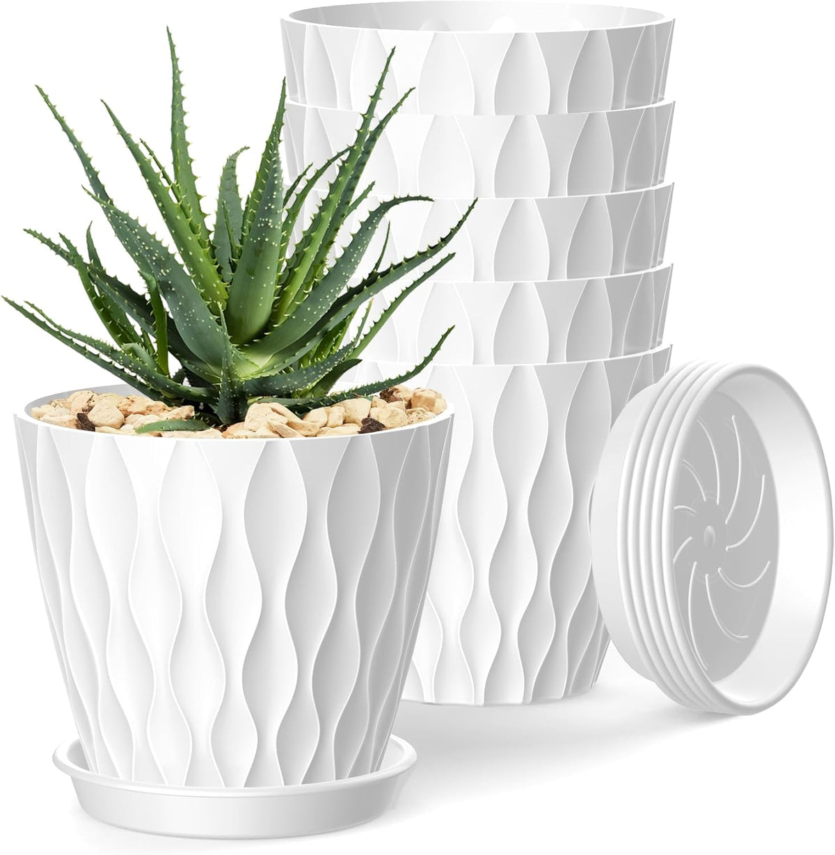 4 Inch Plant Pots, 6 Pack Indoor Flower Pots, Planters with Drainage Holes and Trays for Orchids