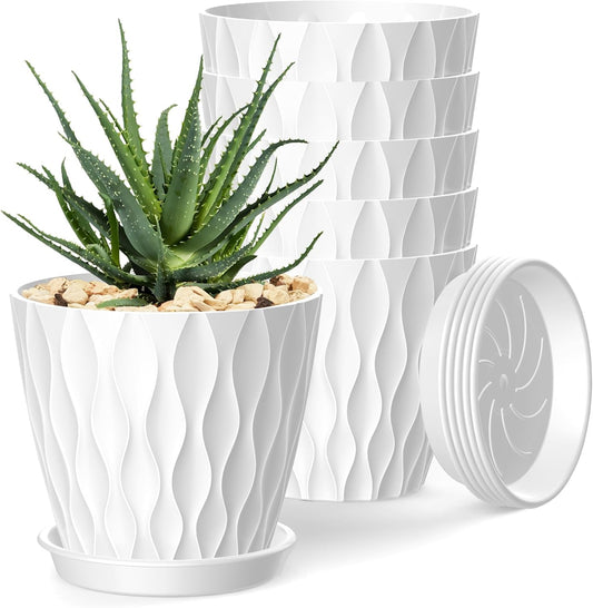 4 Inch Plant Pots, 6 Pack Indoor Flower Pots, Planters with Drainage Holes and Trays for Orchids