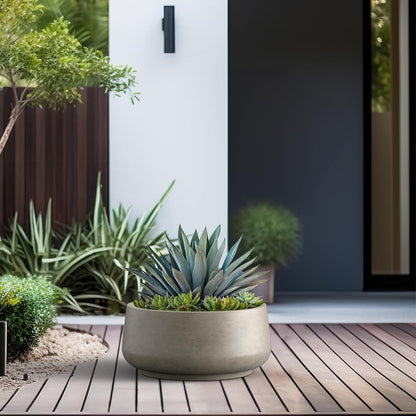 Kante 16.1" Dia Round Curvy Concrete Planter, Large Plant Pots with Drainage Hole and Rubber Plug