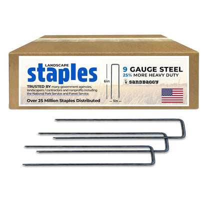 Sandbaggy USA Made 6-inch Landscape Staples - Garden Stakes - Landscaping Fabric, Netting, Sod