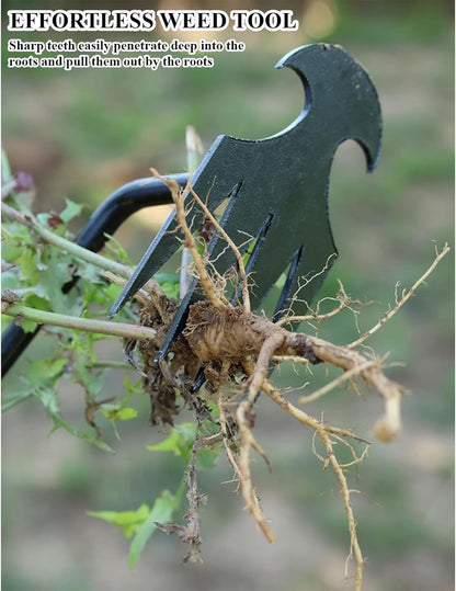 WMM Weed Puller Tool Gardening Tools Set of 2 Uprooting Weed Pulling Tool, 4 Teeth Manganese Steel