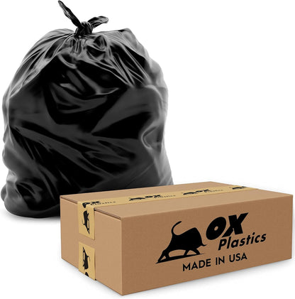 Ox Plastics Trash Can Liners Bags - 60 Gallon Capacity & 3mil Thick Extra Heavy Duty Strength - 50