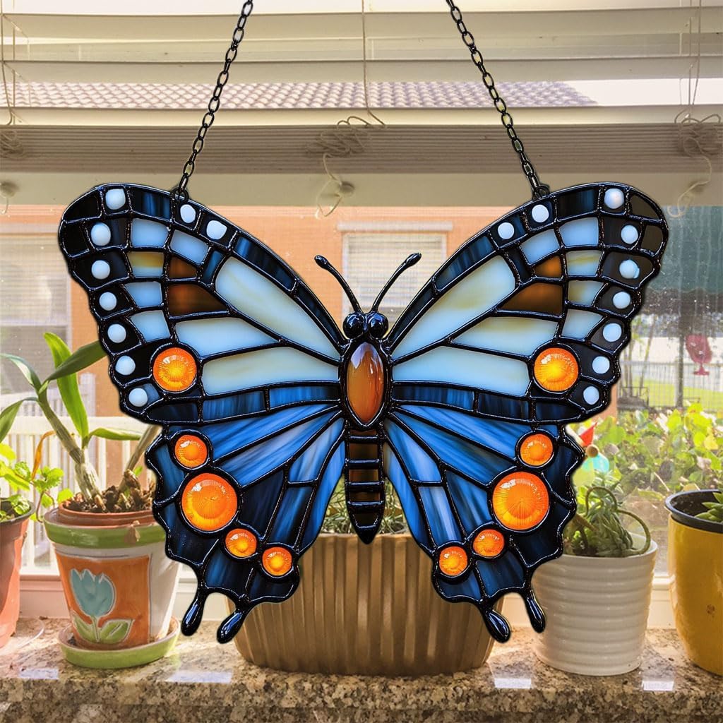 Night Monarch Butterfly Acrylic Suncatcher Stained Glass Effect Window Car Hanging Christmas
