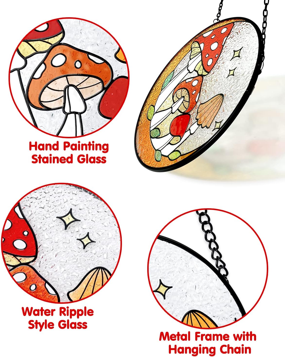 Tuitessine Mushroom Stained Glass Suncatcher Moon Toadstools Window Wall Hanging Ornament