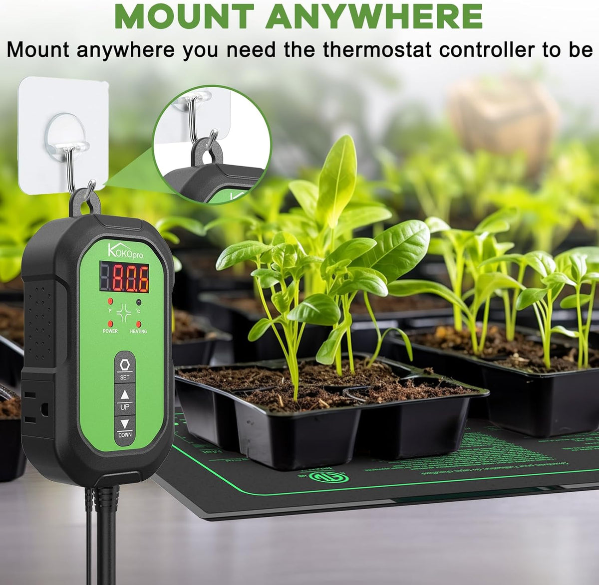 10"x 20" Seedling Heat Mat and Digital Thermostat Combo Set - KOKOPRO Warm Hydroponic Heating Pad